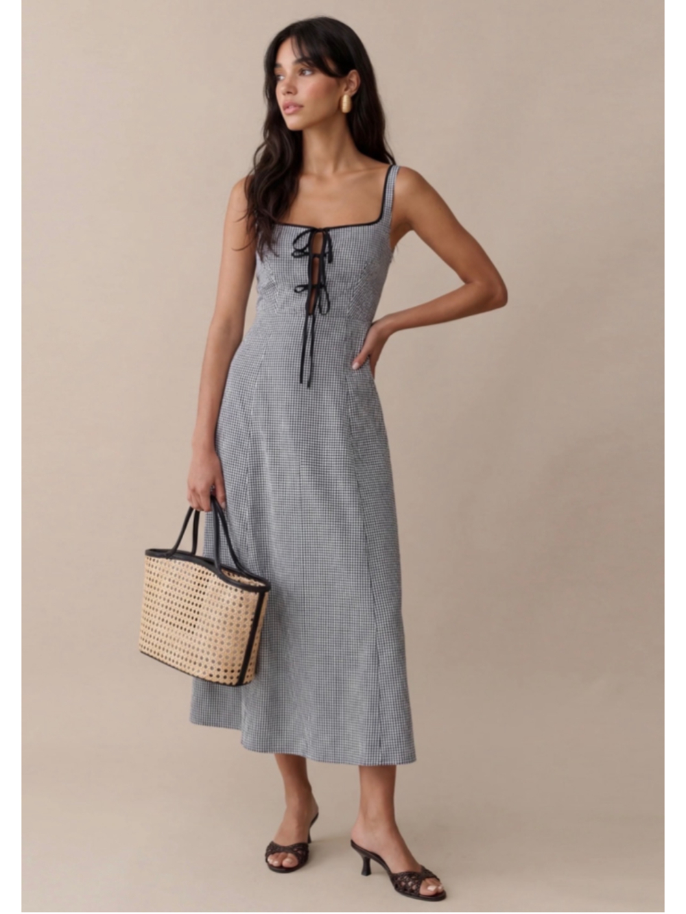 Women's OPT Gingham Midi Dress Size 4 Black and White